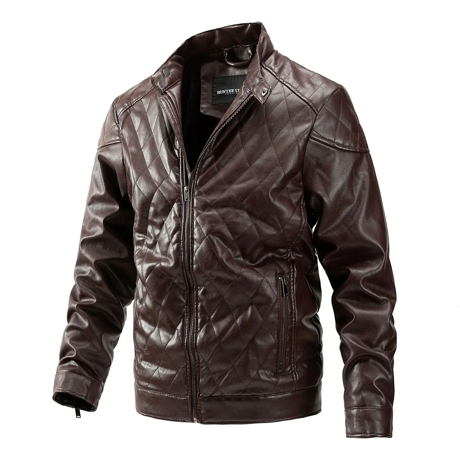 겨울 남성 가죽 재킷 스탠드 칼라 칼라 두꺼운 따뜻한 오토바이 PU PU 재킷 고품질 캐주얼 비즈니스 남성 가죽 재킷 240228