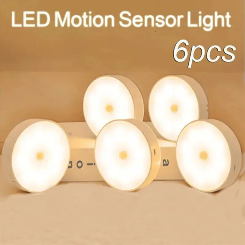 Pir sensor de movimento led night light usb recarregável lâmpada para armário cozinha guarda-roupa escada armário sem fio 240301