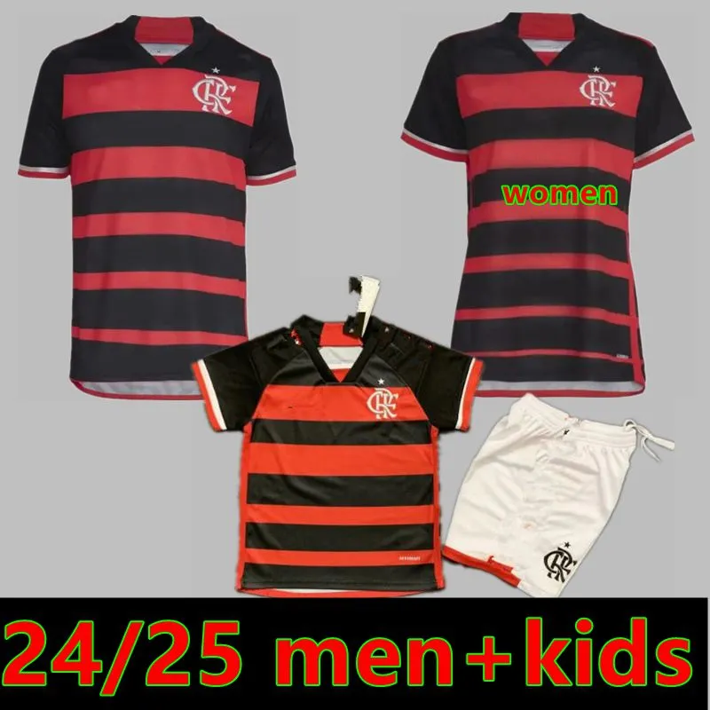 Spelarfans Cr Flamengo Soccer Jerseys 2024 2025 De Arrascaeta E.Ribeiro Gabi B.Henrique David Luiz Diego Pedro Gerson 23 24 25 Hem Away 3rd Football Shirt 4XL Kids Kit