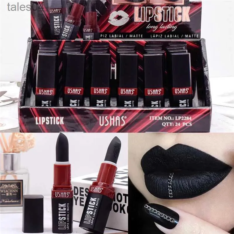 Lipstick 1PC Matte Black Lipstick Goth Black Liquid Lipstick for Halloween Long Lasting Smudgeproof Lipstick Black Lip Stain 240313