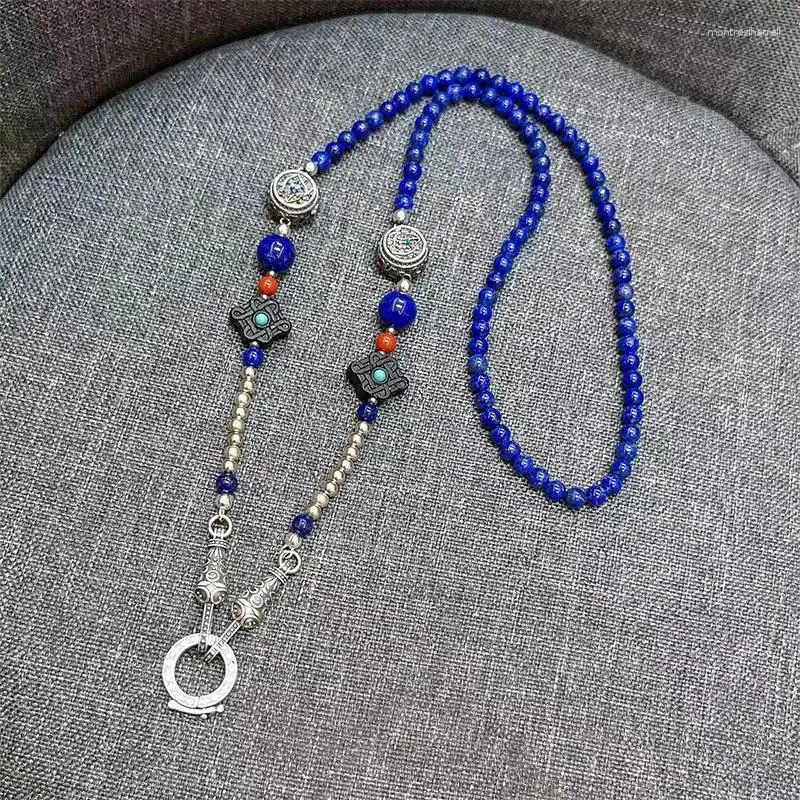 Hängen Natural Lapis Lazuli Sterling Silver Universal Clasp Halsband Original Design National Style Sweater Chain Fashion Jewelry