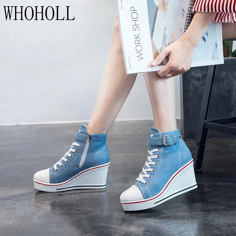 Women Shoes Platform Hidden Wedge Boots Shoes For Women High Heel Top Canvas Shoes Casual Shoes Ladies All Size 35-42 240228