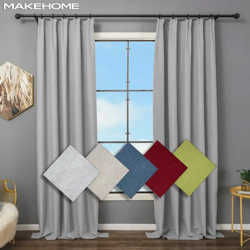 Curtains MAKEHOME Modern Linen Curtains for Living Room 100% Blackout Curtains for Bedroom Waterproof Thermal Insulated Fabric Curtains