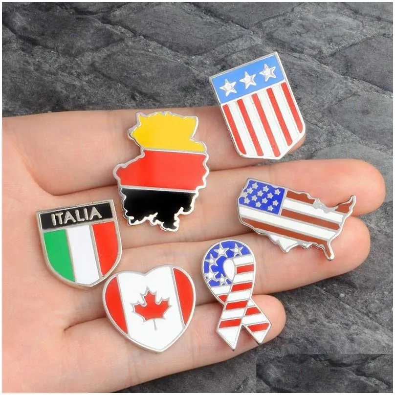 Spille Spille Spille Spille Bandiere nazionali Smalto Canadese Americano Tedesco Bandiera italiana Spilla da bavero Bottone Abbigliamento Colletto Spilla Distintivo Dhacw