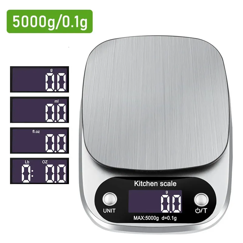 Household Kitchen Scale Electronic Food Scale Baking Scale Measuring Tool Stainless Steel Platform With Lcd Display 5kg 0.1g 240228