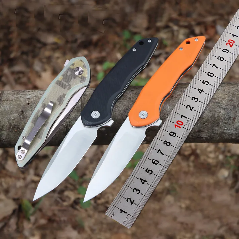 High Quality M7724 Flipper Knife 440C Satin Drop Point Blade G10 with Steel Sheet Handle Ball Bearing Outdoor Camping Hiking Fishing EDC Pocket Knives