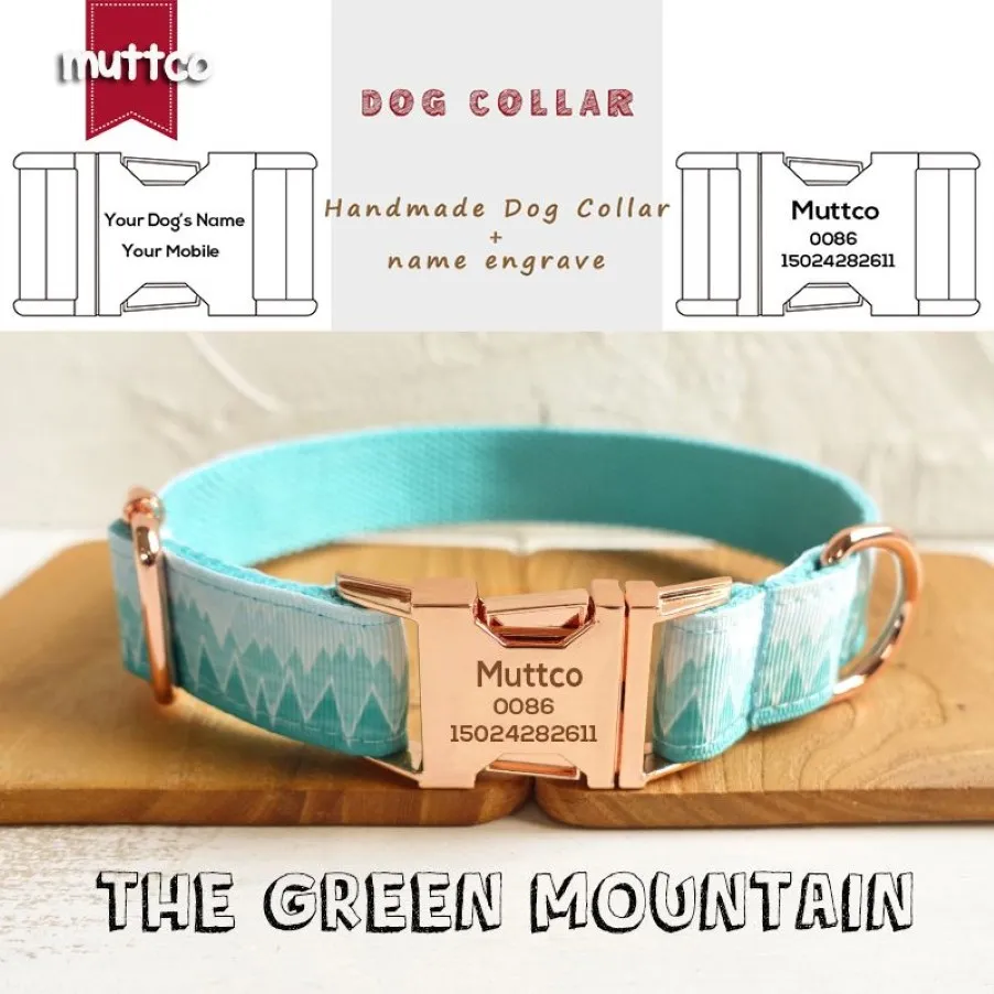 MUTTCO vente au détail collier de style unique boucle en métal gravé THE FOREST PLAID coton collier de chien personnalisé 5 tailles UDC015M244j