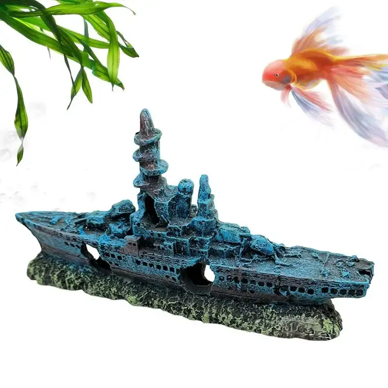 Decorations Resin Craft Wreck Boat Sunk Battleship War Ship Fish Tank Aquarium Ornament Realistic Pirate Ship Shipwreck Aquarium Landscaping