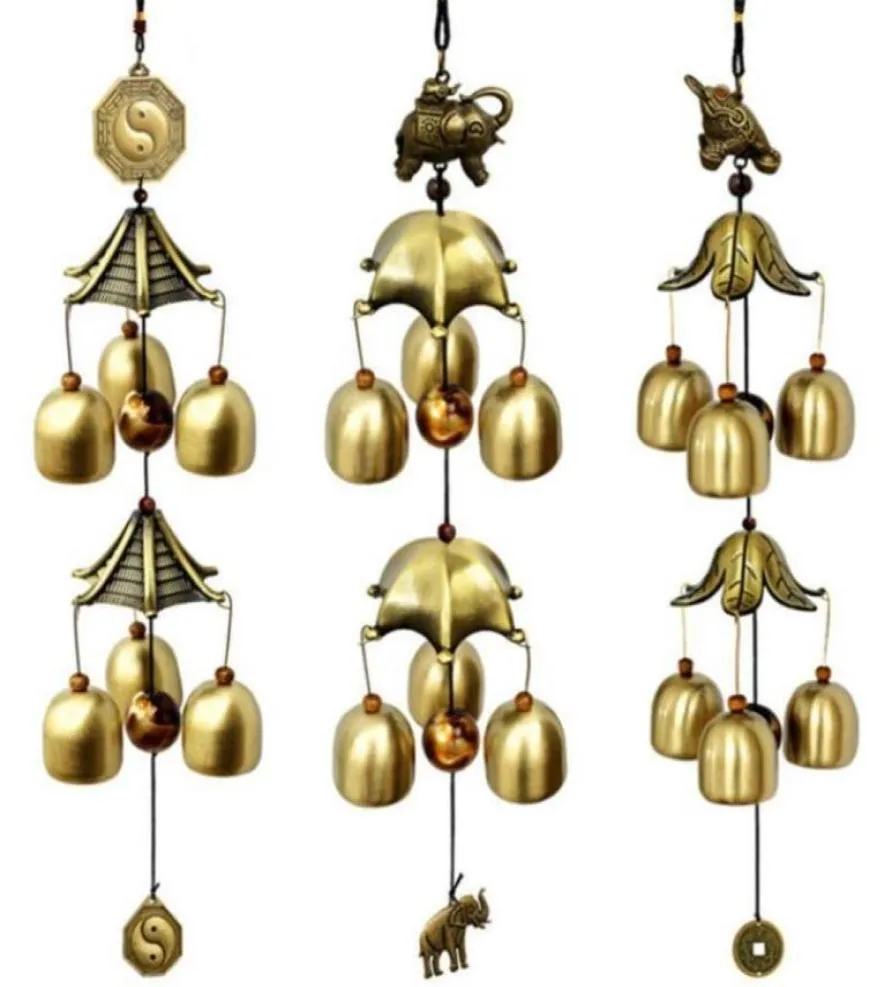 Carillon di vento fortunato in metallo, rame, campana a vento, drago vintage, pesce, giardino domestico, patio, decorazione con pendenti appesi8520789