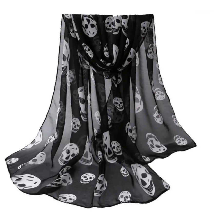 Hela autumn Womens Scarf Girls Skulls tryckt svart lång mjuk halsduk sjal flickor halsduk1232x