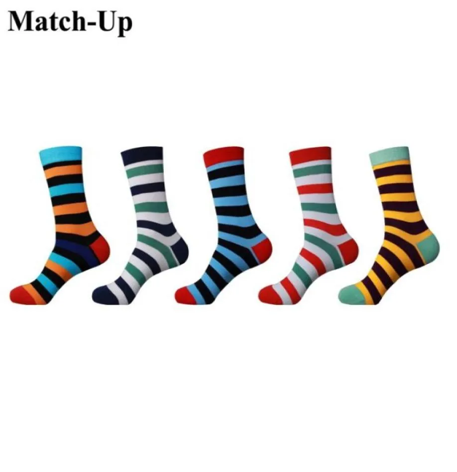 Matchup Men Fashion Stripes Series Cotton Socks Argyle Casual Crew Socks 5 PairSlot US 751252670041457566