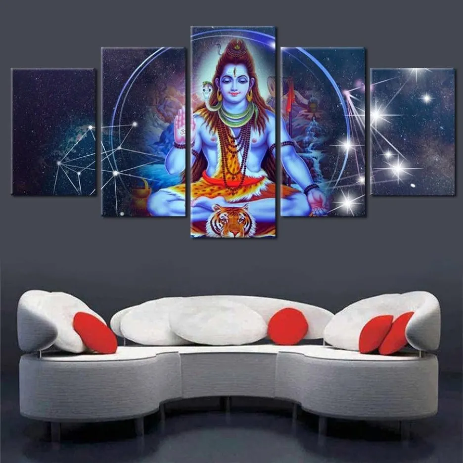 Canvas HD trycker på att måla vardagsrum väggkonst 5 stycken hinduiska lord modular heminredning affisch shiva och tjur nandi bilder277t