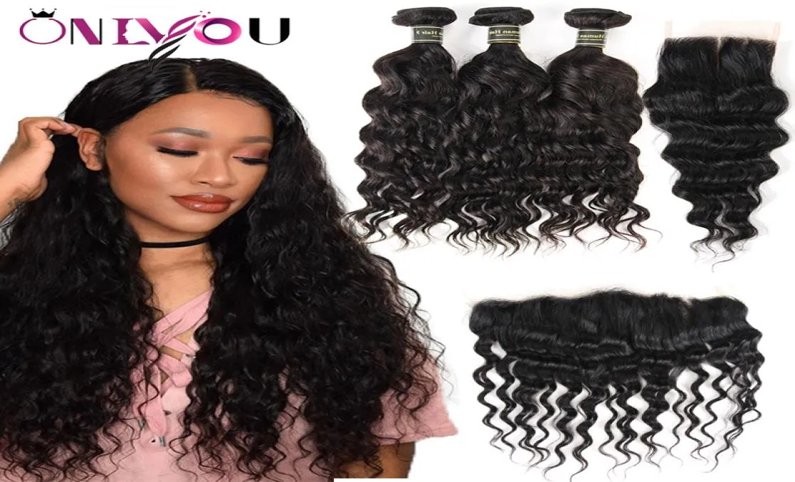 Bundle de cheveux vierges brésiliens non transformés offres de cheveux humains ondulés avec fermeture paquets de cheveux de vague naturelle avec tissage frontal en dentelle9017926