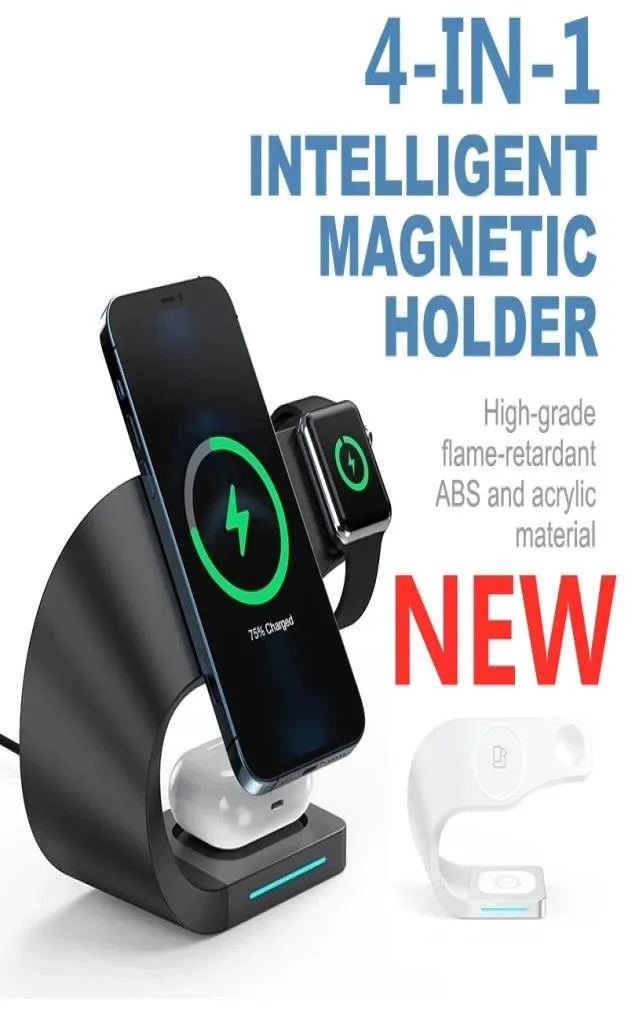 Supporto per caricabatterie wireless magnetico 4 in 1 per iPhone 13 12 Pro Max Caricabatterie a induzione a ricarica rapida Qi da 15 W adatti per Apple Watch AirPods Sa4656358