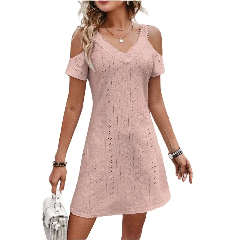 High Waist Hollow-Out Dress Chic Summer Elegant Office Ladies Vacation Dresses Fashion Casual Off Shoulder Vestidos