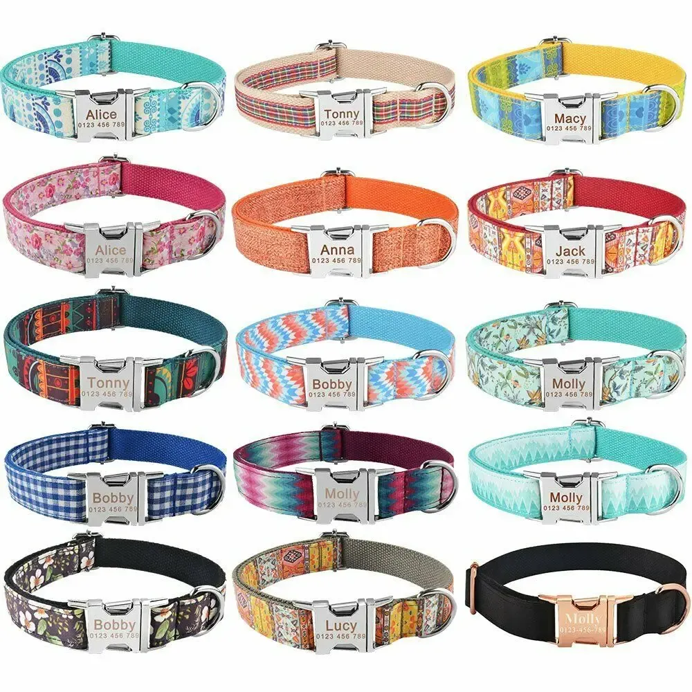 Collars AiruiDog Adjustable Dog Collar Personalized Name Engraved Nylon Small Medium Large Dogs