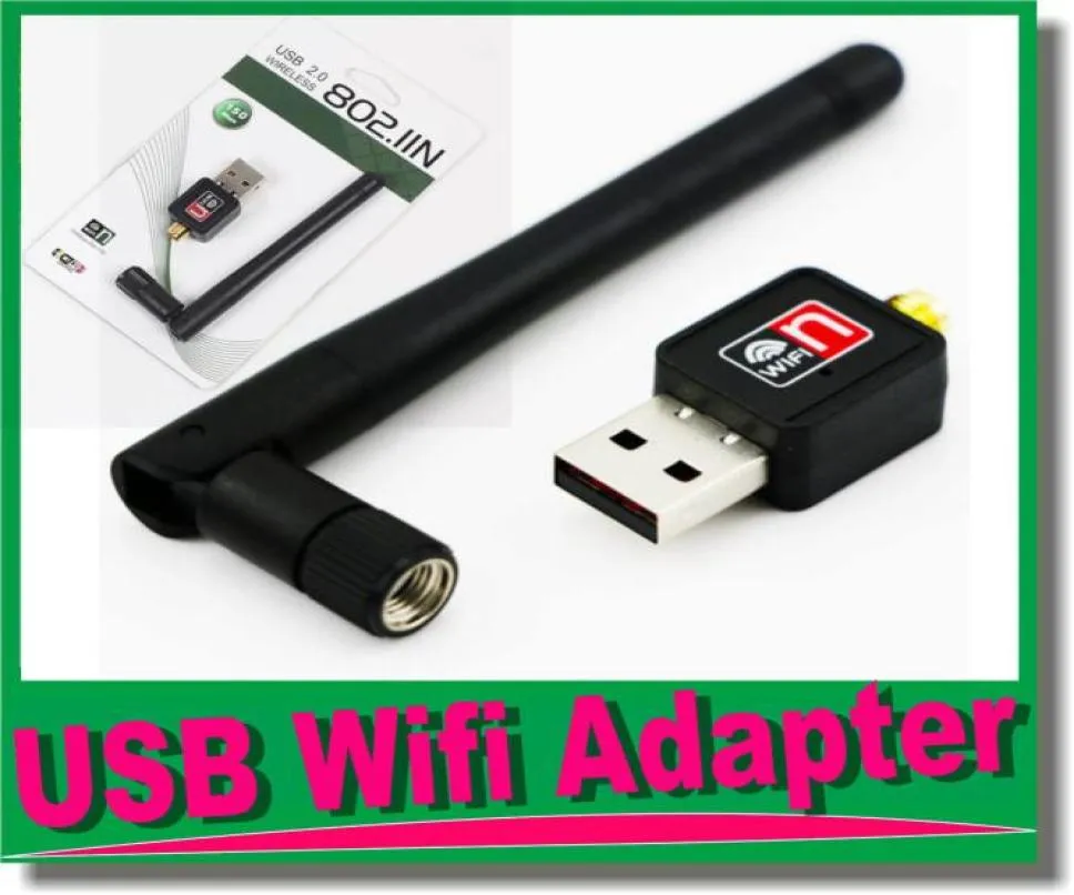 MINI 150MBPS USB WIFI Wireless Adapters Network Networking Card LAN Adapter med 2DBI -antenn för datortillbehör2785586