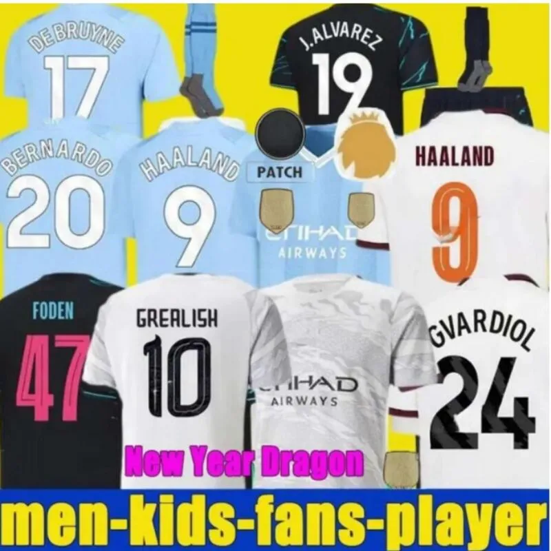 Haaland 23 24 mans städer fotbollströjor Bruyne fotbollsskjorta de Phillips Grealish Ferran Mahrez Foden Bernardo Joao Cancelo Z Rodrigo Men Kids Kit Set Uniforms