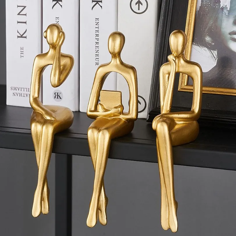 Objets décoratifs Figurines Style nordique créatif personnage doré Miniatures musicien penseur ornement salle d'étude décoration Mod2678