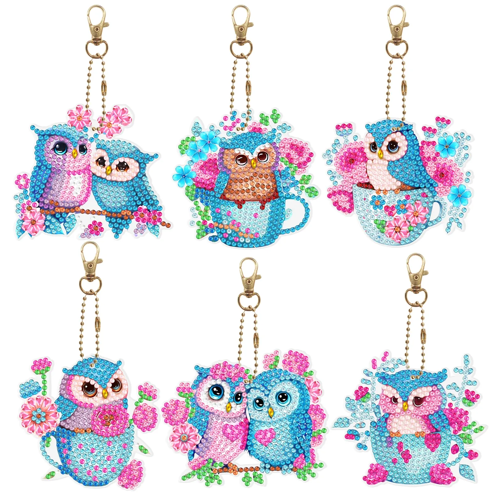 Stitch 6pcs/Set Animal Owl Keychain Pendant Diamond Målning Keychain Pendant Craft Diy Diamond Pained Brodery Mosaic Art Gifts