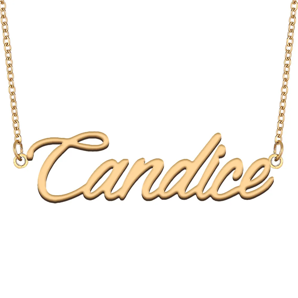 Candice nome colar personalizado placa de identificação pingente para mulheres meninas presente aniversário crianças melhores amigos jóias 18k banhado a ouro aço inoxidável