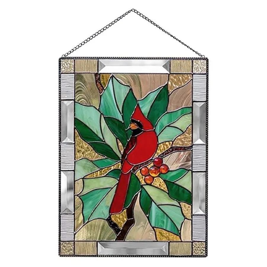 Dekorative Objekte, Figuren, Buntglas-Fensterpaneelbehänge, Vogelmuster, Acryl-Anhänger mit Kette, handgefertigt, Wand, Zuhause, D280O