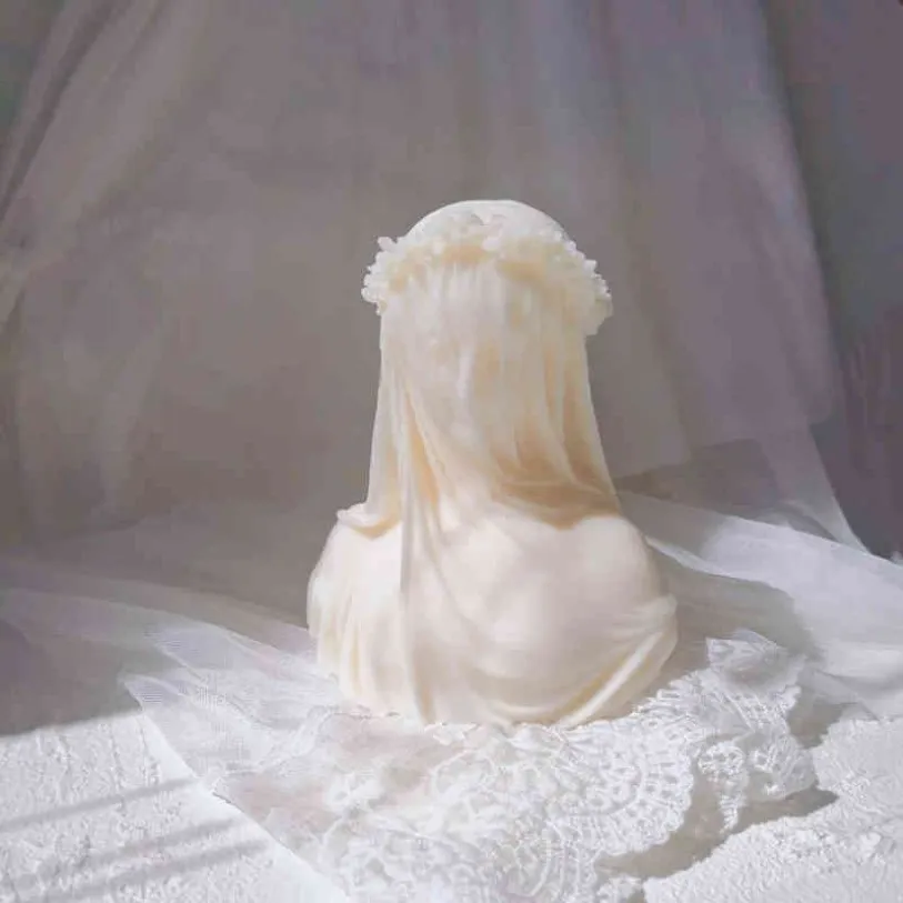 Veiled Lady Candle Silicone mögel Kvinnlig brud Antik byststaty Skulptur Kvinna Body Silicone Mold For Art Decor H1222316V