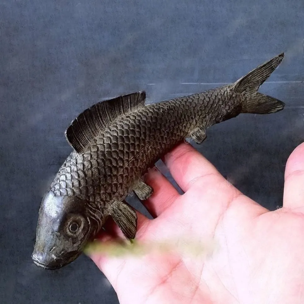 COLLECTION Chinese Archaic handwork carve fish bronze statue300l