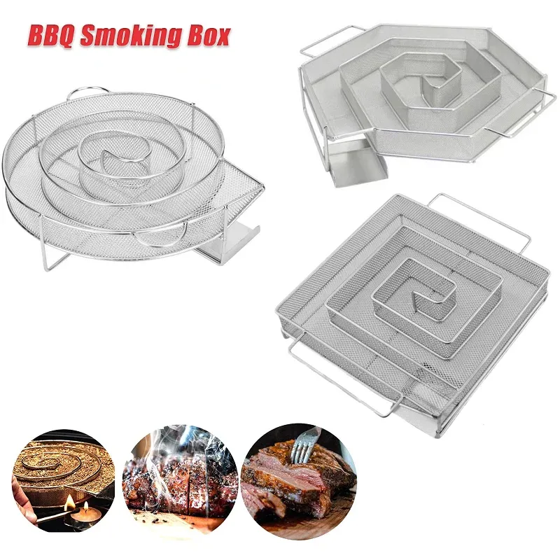 Verktyg BBQ Rökning Box Cold Smoke Generator för Barbecue Salmon Bacon Fish Wood Chip rökare Rostfritt stål Campingtillbehör