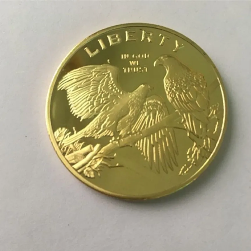 10 Stück Nicht magnetischer Weißkopfseeadler Amerikanisches Tierabzeichen 24K echt vergoldet 40 mm Souvenirmünze 318j