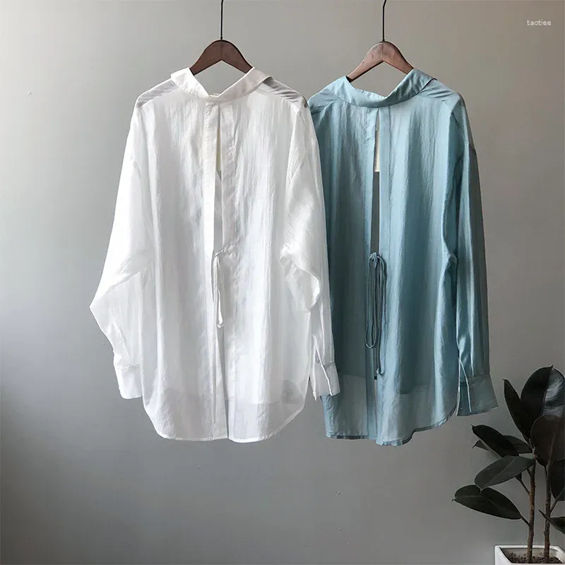 Kvinnors blusar 2024 Summer Fashion Shirt White Tunics Tops Women Långärmad blus Casual Solid Button Asymmetrical Loose Party Blusas