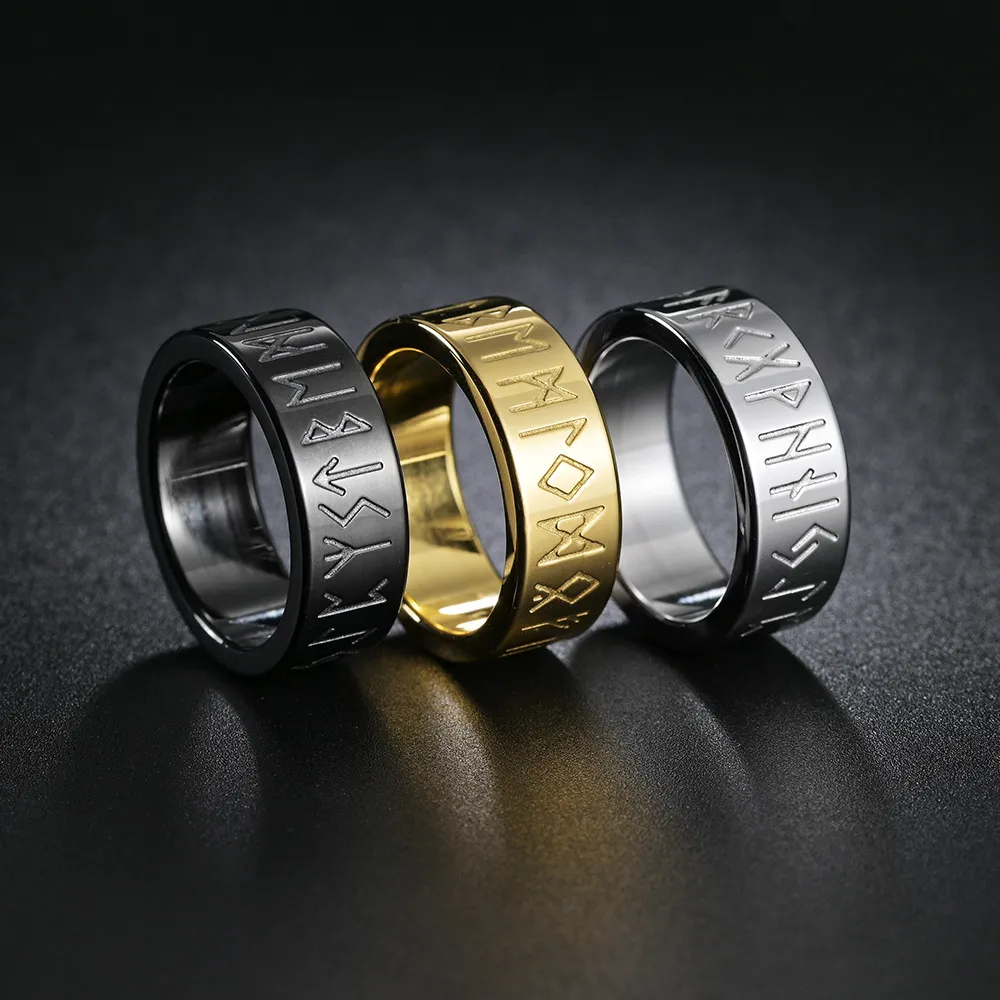 Paar Titanium Staal Viking Brief Ringen Rune Brief Goud Roestvrij Stalen Ring voor Mannen Mode-sieraden