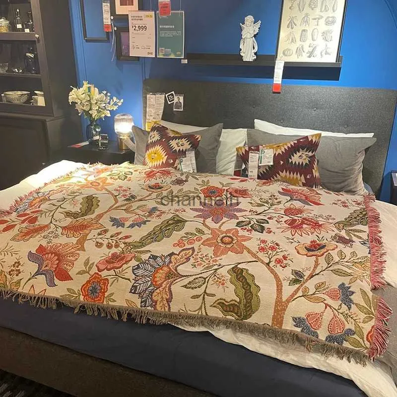 Комплекты одеял Летнее одеяло с цветочным принтом для покрывала на кровать Вязаное одеяло для дивана Плед Чехол для дивана Кемпинг Одеяла Путешествия Коврик для пикника на открытом воздухе YQ240313