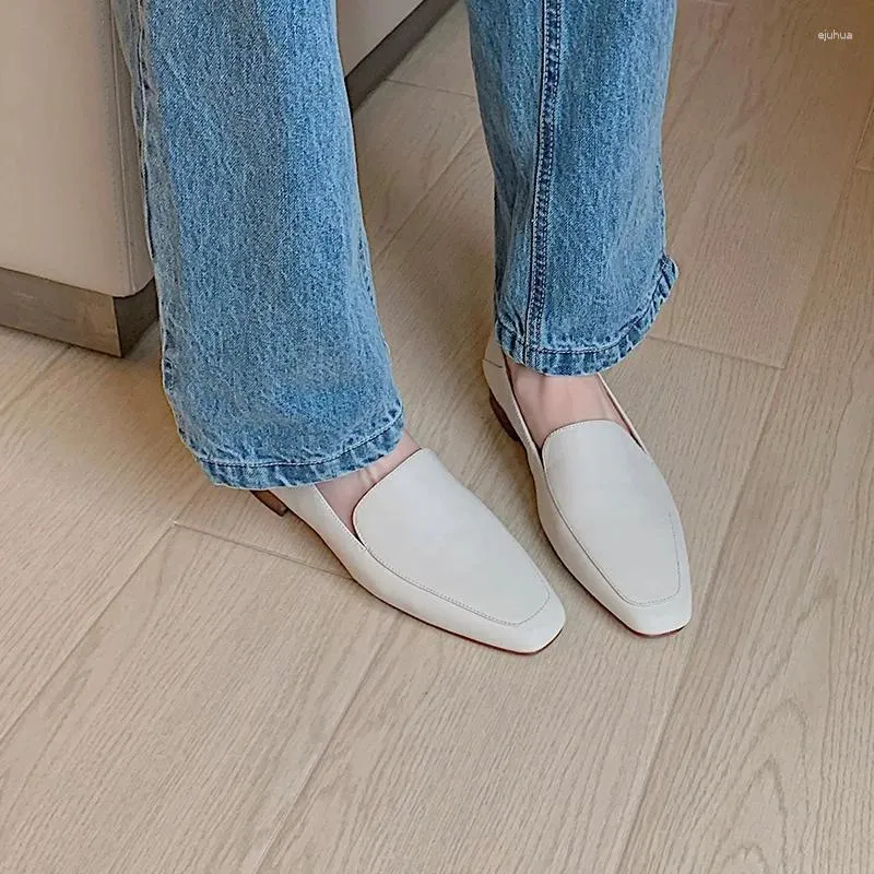 Casual Shoes Ladies Simple Simple Slip on Low Heel Footwear For Spring Autumn Womens Loafers Cow Leather Square Toe Flats