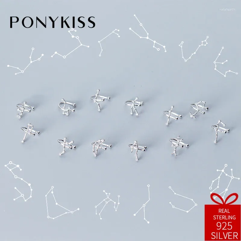 Ryggar örhängen Ponykiss Trendy S925 Sterling Silver Chic Twelve Constellations Clip Women Anniversary Smycken Födelsedagsfest