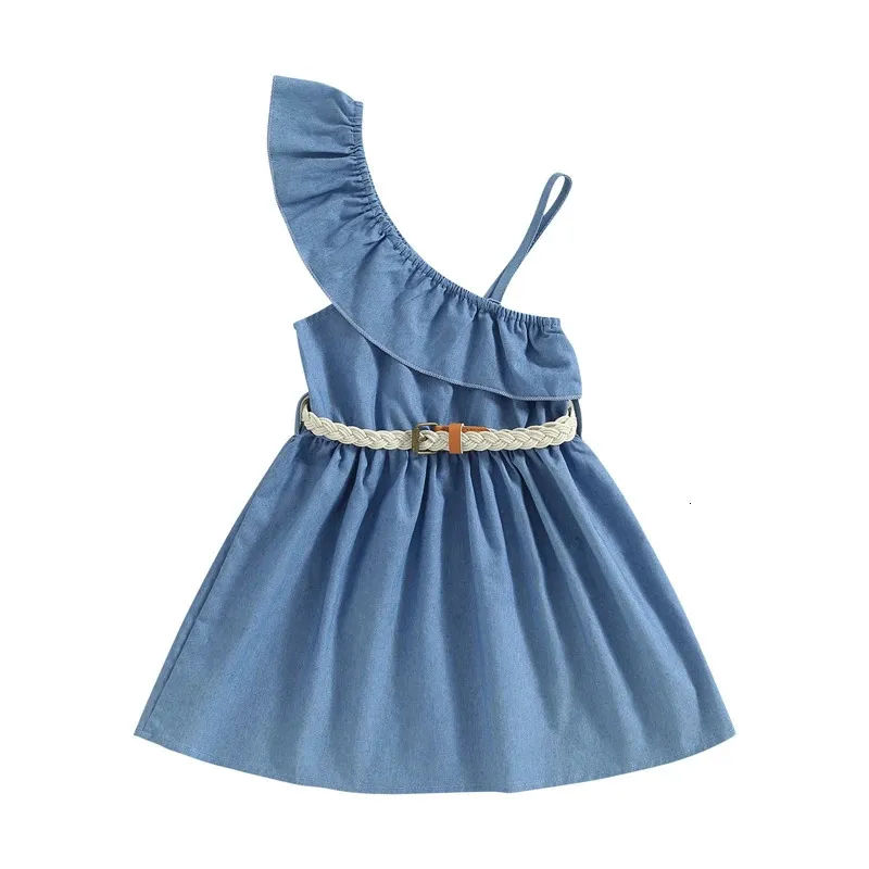 Focusnorm – jolie robe pour filles de 15 ans, asymétrique épaule dénudée, à volants, couleur unie, vacances avec ceinture, 240226