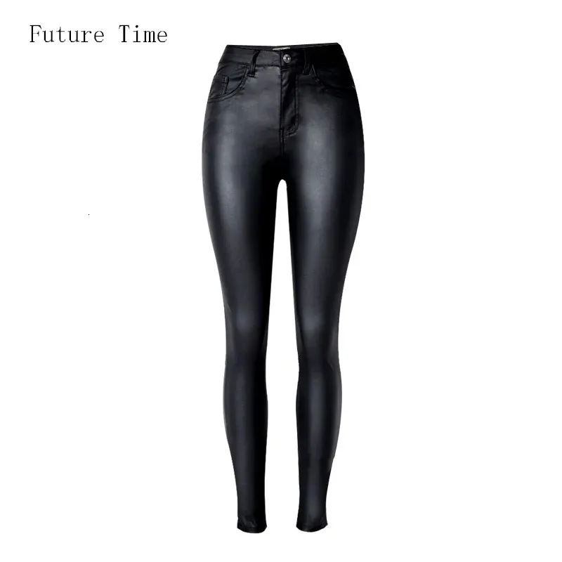 2024 Styling Skinny Women Jeans High midja Faux Leather Pants Outfit Leggings Chic Casual Girl Stretch Leather Denim Jeans C1075 240309