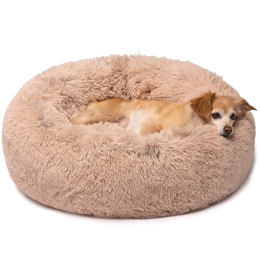 Plysch lugnande hund säng donut hund små husdjur kennlar stor anti ångest säng mjuk fuzzy säng för hundar katter bekväm kattmatta marshm226o