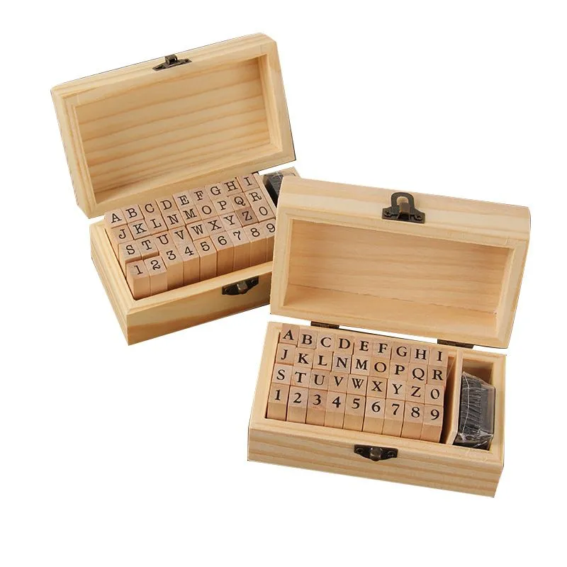 الحرف A-Z DIY الختم الختم الختم الأدوات الخشبية الخشبية مربع عتيقة الحرف الرقمي الإنجليزي الأبجدية الختم 36/42pcs