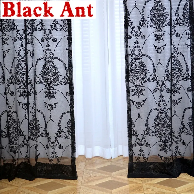 Tende Tende in tulle con ricamo bianco nero per soggiorno camera da letto Pizzo romantico voile tende trasparenti porta scorrevole su misura 2