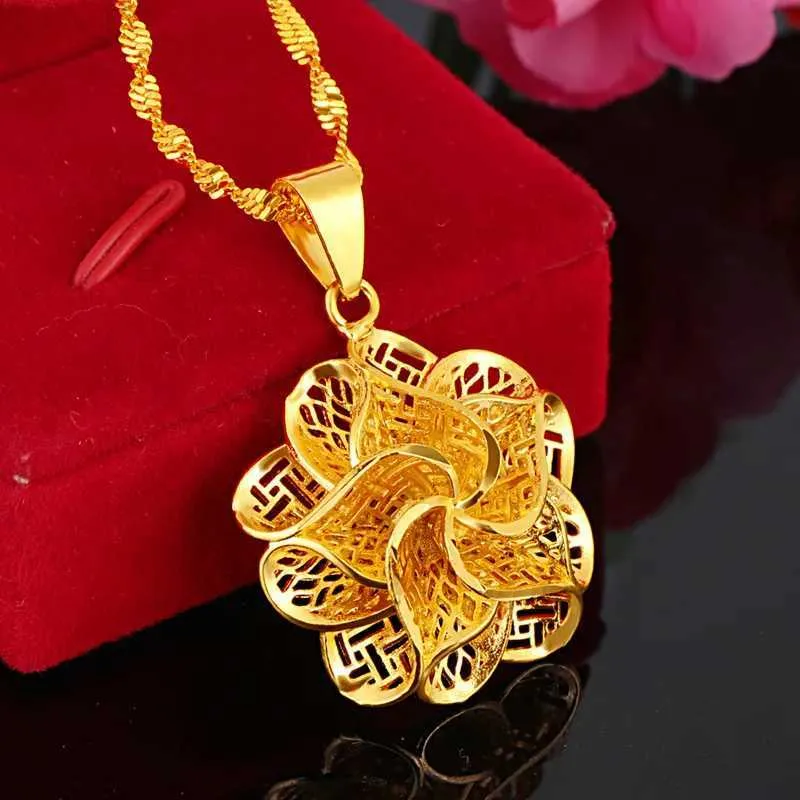 Другие популярные золотые украшения из чистого золота, модные золотые подвески с цветами, женские золотые украшения, ожерелья, аксессуары L24313