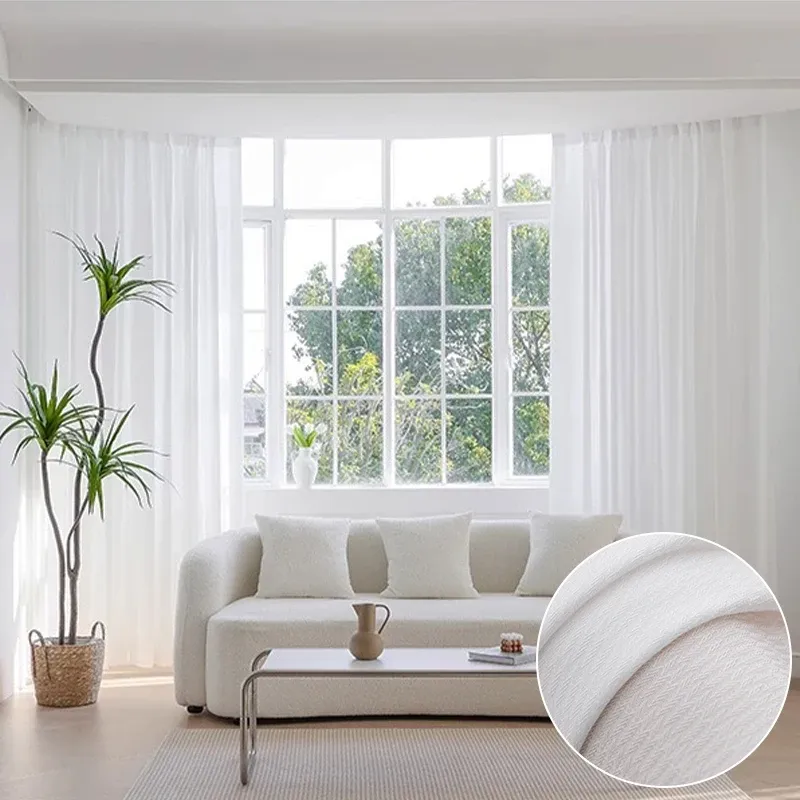 Cortinas semi transparentes para sala de estar, cortina de tule para janelas, guaze branco, Rideaux, decoração de painel de tratamento pronto