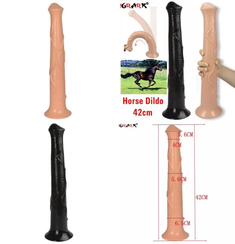 セックスプロダクトディルド42cm女性用レズビアンアナル大きな巨大な吸引ベルトのためのリアルな長い動物馬ディルド大人のエロティック