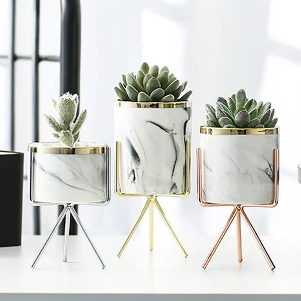 Vasen Nordic Keramik Eisen Kunst Vase Marmor Muster Rose Gold Silber Tischplatte Grün Blumentopf Home Office Vasen Dekorativ