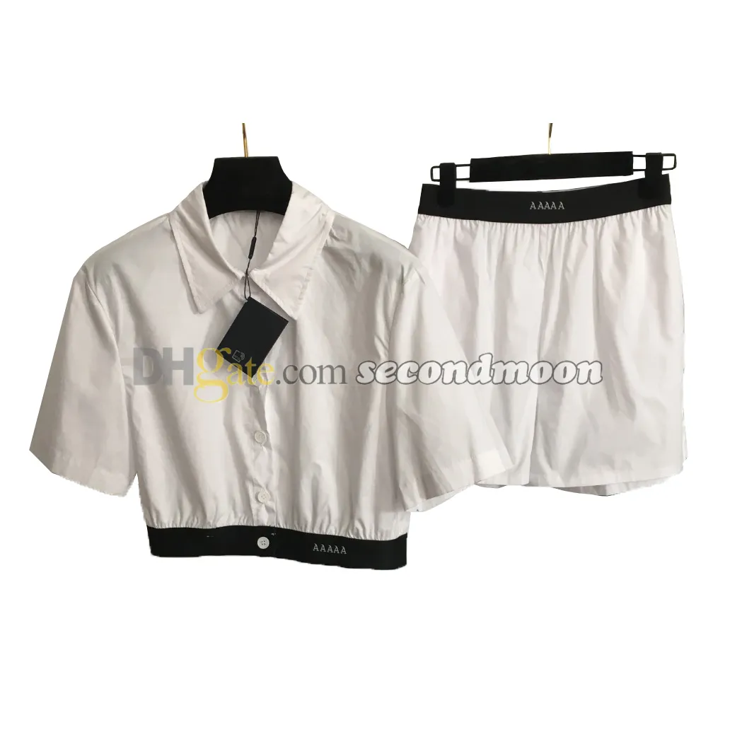 Elastische Gurthose für Damen, kurzes T-Shirt, mit Buchstaben bestickte Blusen, Sommer, atmungsaktiv, zweiteilige Hose