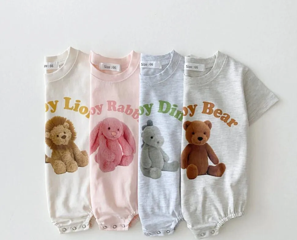 Newborn Baby Girl Cute Animal Short Sleeves Jumpsuit Thin Comfortable Cotton Bodysuit One Piece Boy Summer Outfits Clothing