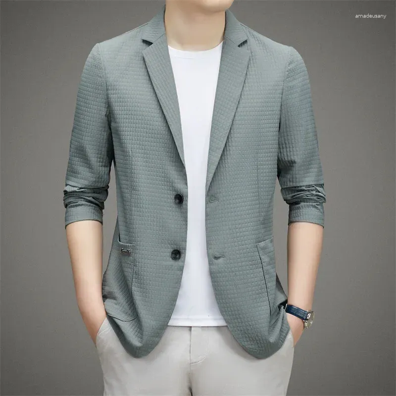 Men's Suits Small Suit Casual 2024 Spring Summer Ultra-Thin Slim Fit Single West Sun-Protective Clothing Waffle Cardigan