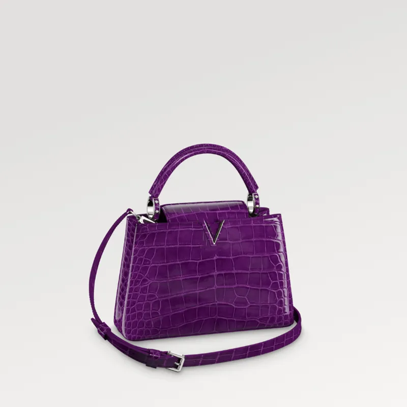 Explosion New Women's Capucines BB N94897 Amethyste Purple Brilliant Alligator Pattern Snap Hook To Secure Cights Gleaming New Classic Flap inuti eller Out