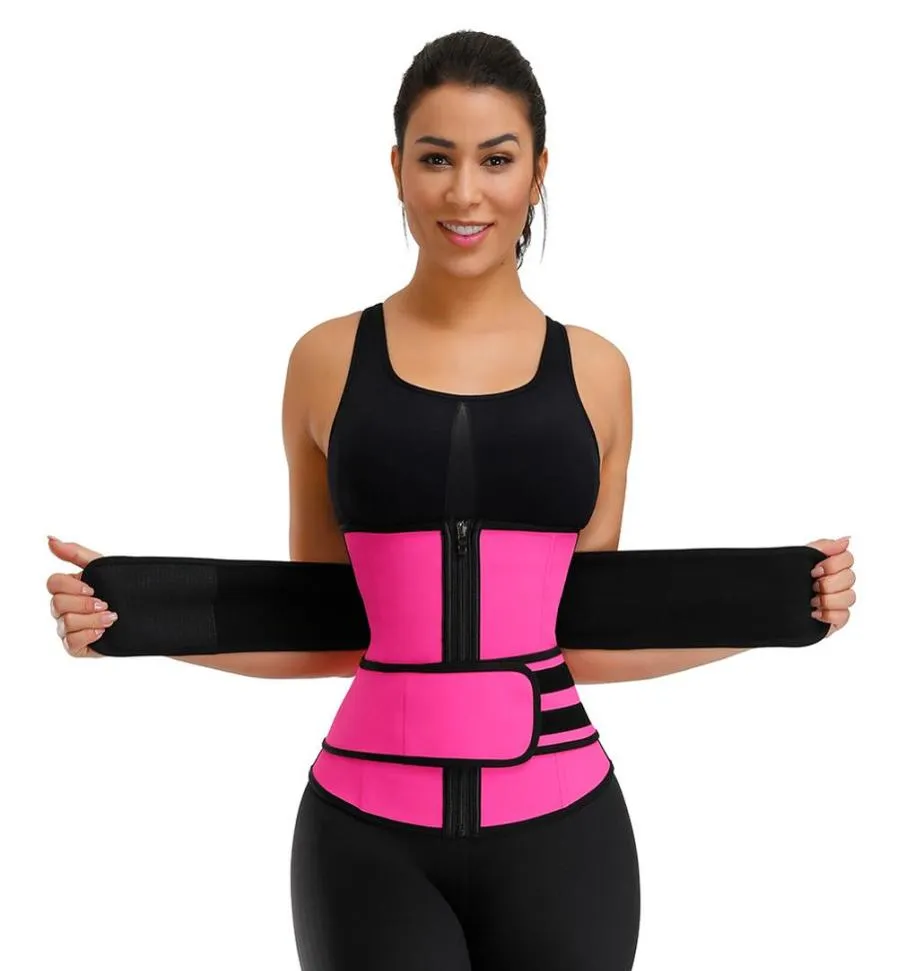 Double Belt 100 Latex Waist Trainer Body Shapers Fitness Waist Trainer Zipper Shapewear Slimming Belt Fajas Colombianas6059076