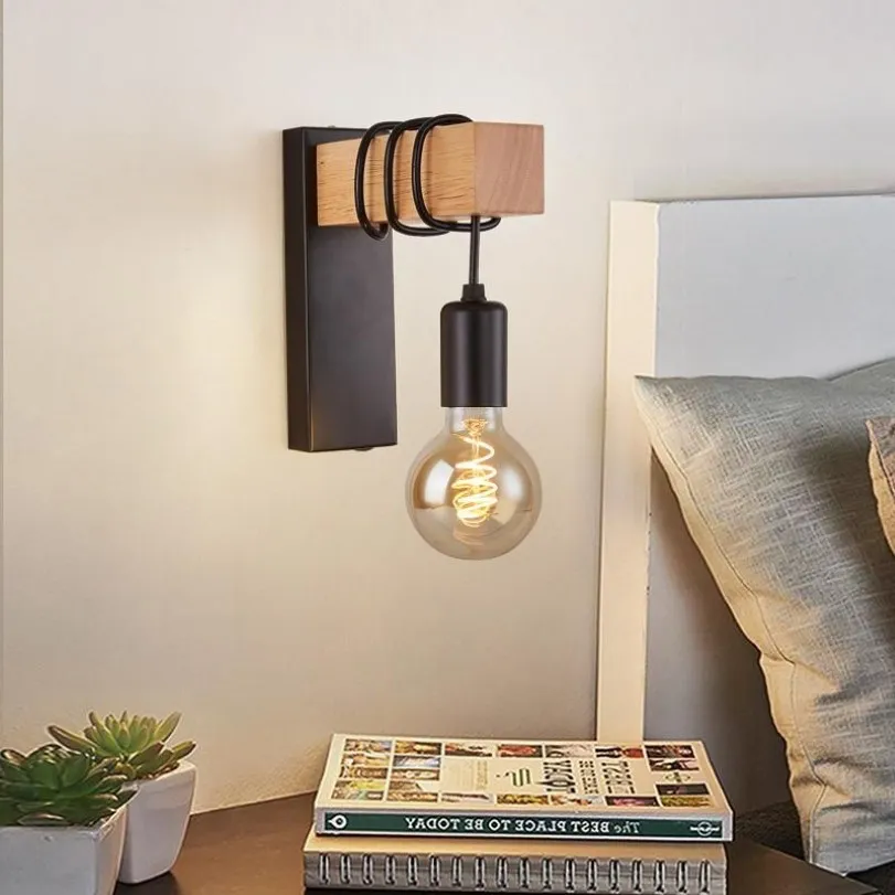Настенный светильник, 1 шт., деревянные ретро промышленные светильники, винтажные лампы E26 E27 для домашнего декора в стиле лофт, без лампы282h
